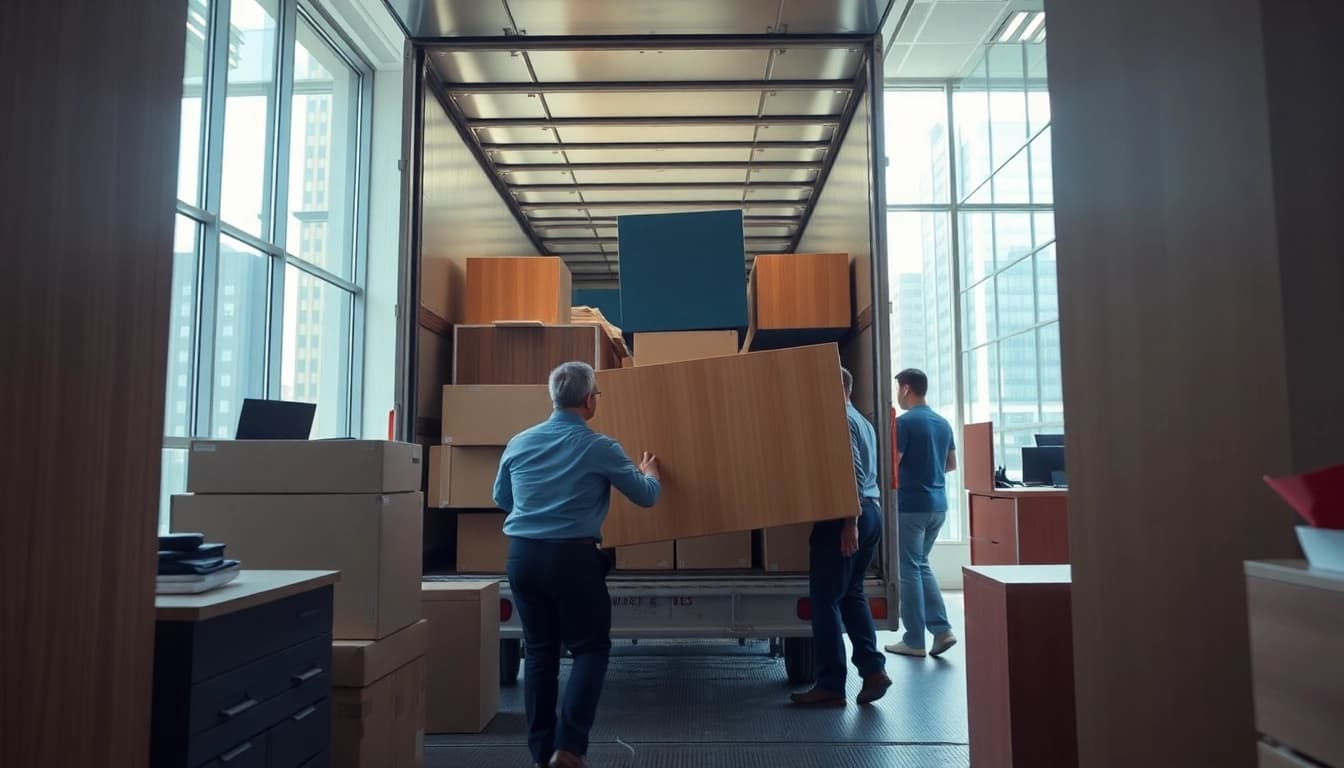 Commercial Moving Services NYC professionals efficiently relocating office items in a busy NYC setting.