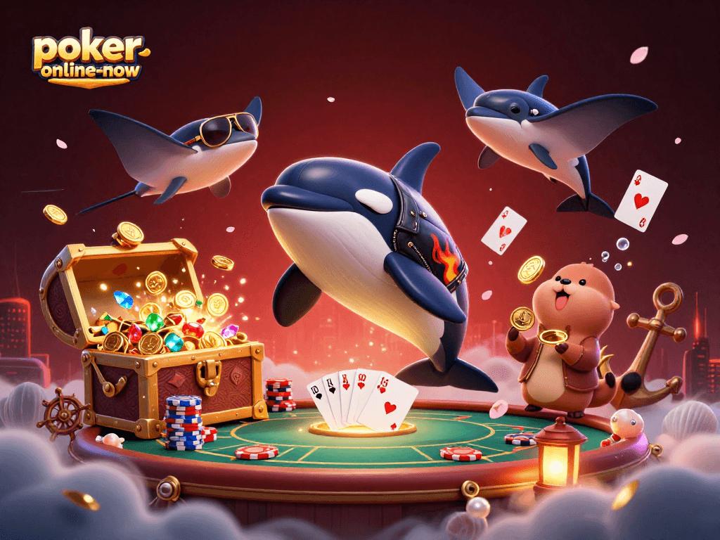 Engage with exciting gameplay at poker-online-now with a vibrant 3D casino illustration.