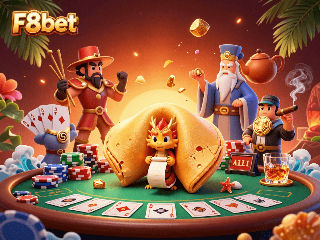 Engage with the vibrant world of F8bet, showcasing a dynamic casino scene filled with fortune and strategy.