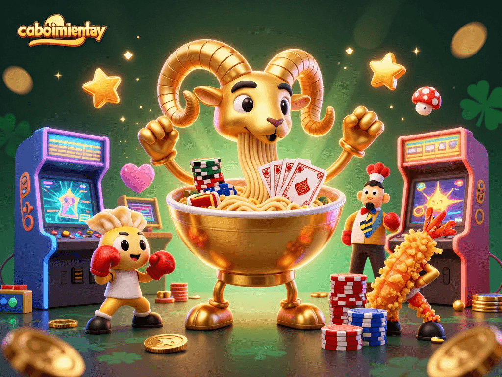 Crawl through the thrilling caoboimientay experience, where a golden ramen bowl shuffles cards amidst vivid casino action.