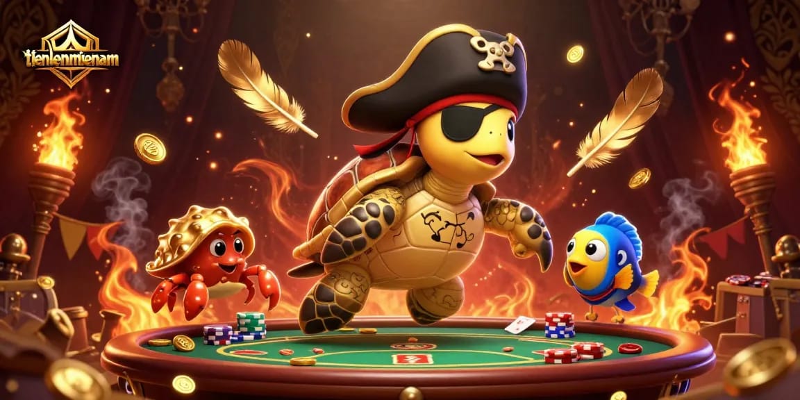 Engage in exciting gameplay with tienlenmiennam as a pirate turtle navigates the treasure-filled casino scene.