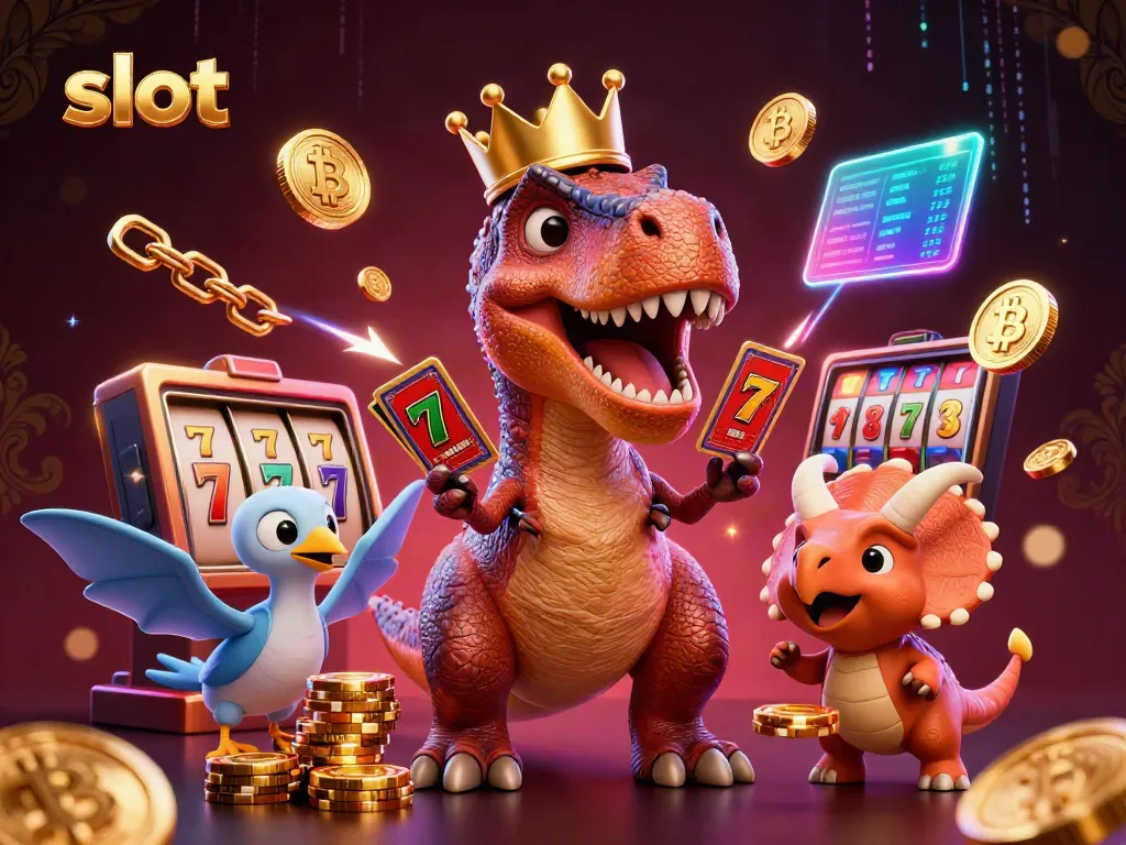 Mainkan slot dengan teman dinosaur, sambil mengumpulkan koin Bitcoin dan Ethereum yang bercahaya.
