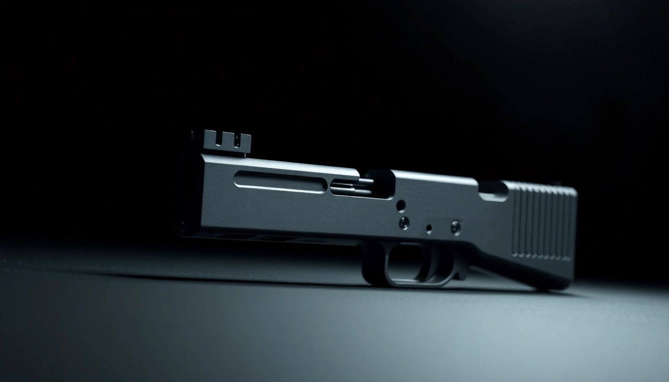 Showcasing the glock 48 mos slide with detailed features and metallic finish in dynamic lighting.