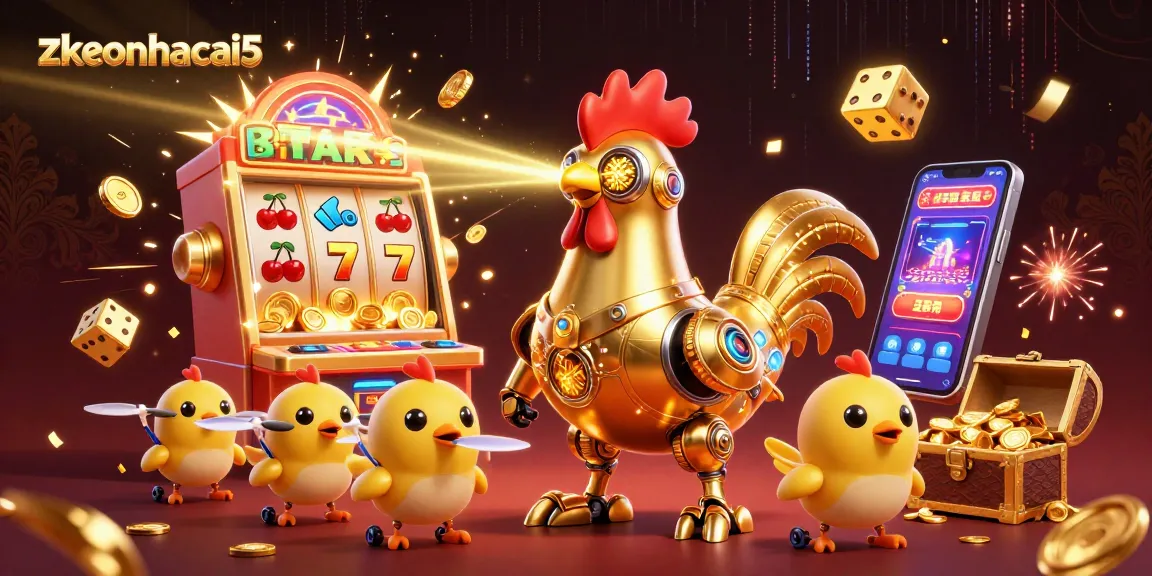 Experience thrilling action with zkeonhacai5, as the golden rooster robot engages in a jackpot frenzy!