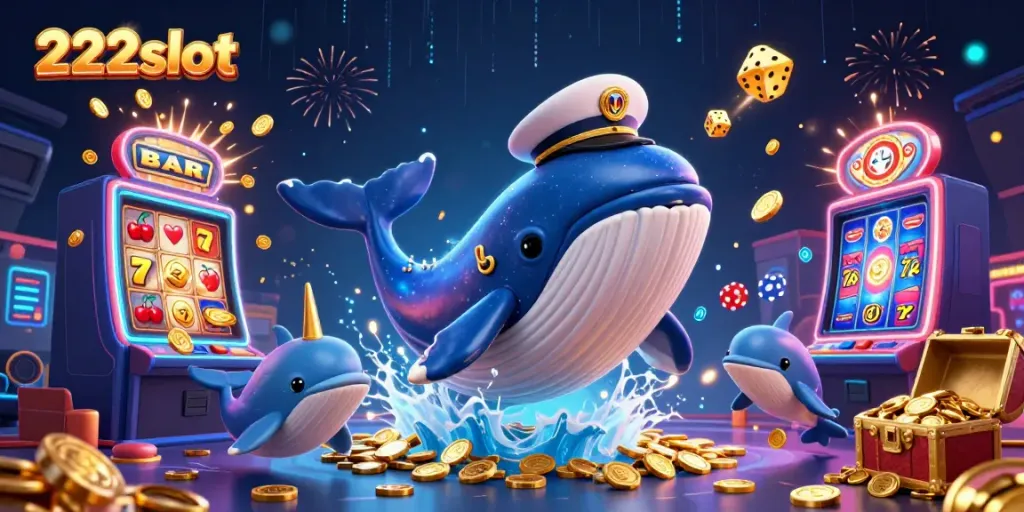 Menangkan jackpot dengan 222slot! Ilustrasi 3D menampilkan karakter lucu beraksi di dunia kasino.