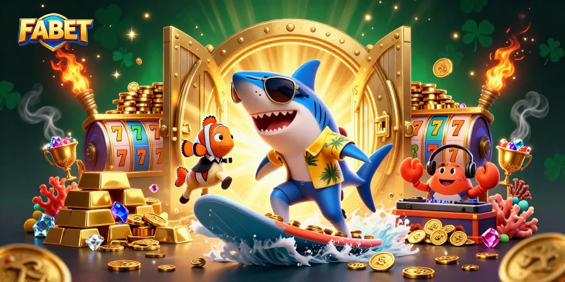 Bet on FABET’s lively 3D casino scene with a shark and dazzling treasures!