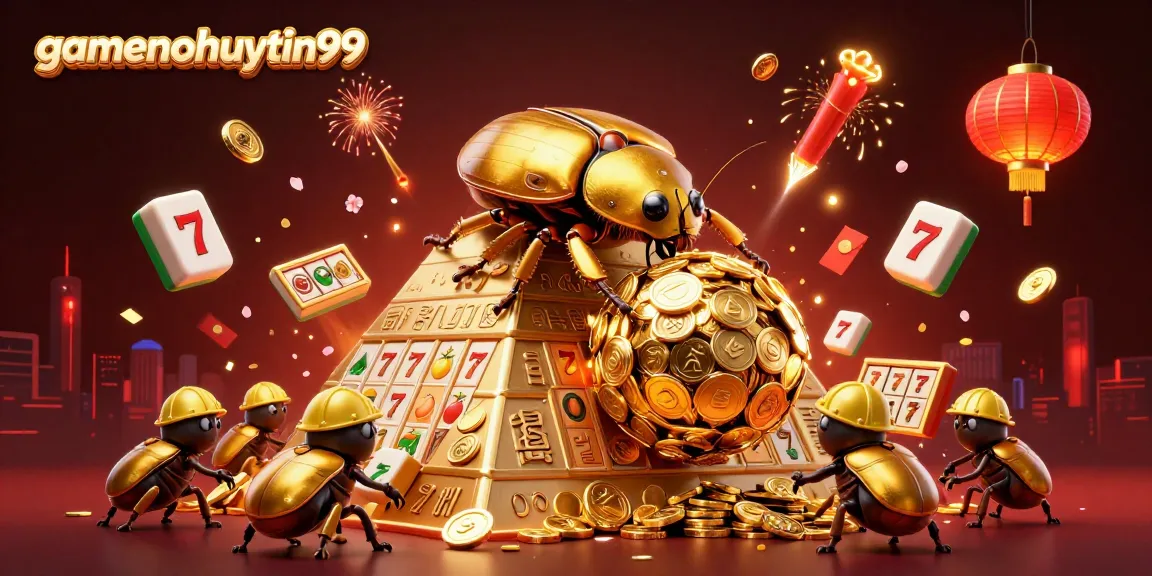Spin to win with gamenohuuytin99 in a vibrant, golden casino scene filled with lucky symbols and coins.