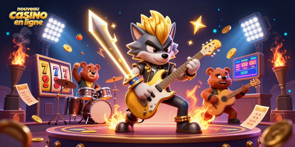 Le nouveau casino en ligne offre une scène animée avec un loup rock star et un ours batteur.