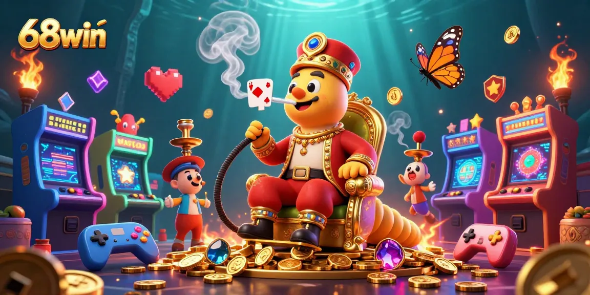 Engage in thrilling gaming experiences at 68win with a vibrant casino scene featuring unique characters.