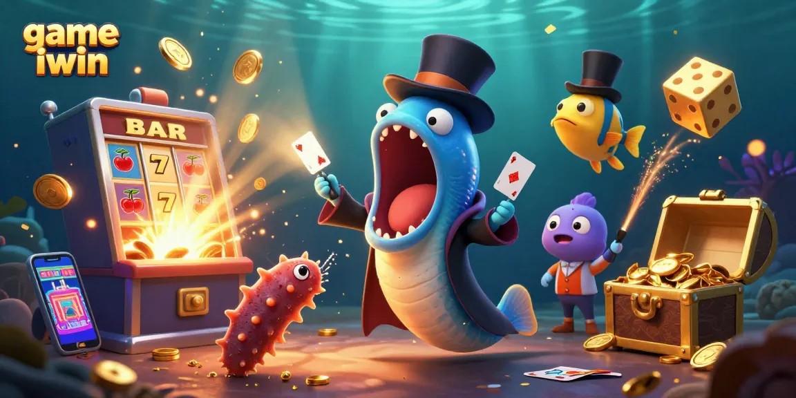 Play game iwin with fun characters and casino elements in a vibrant underwater scene.