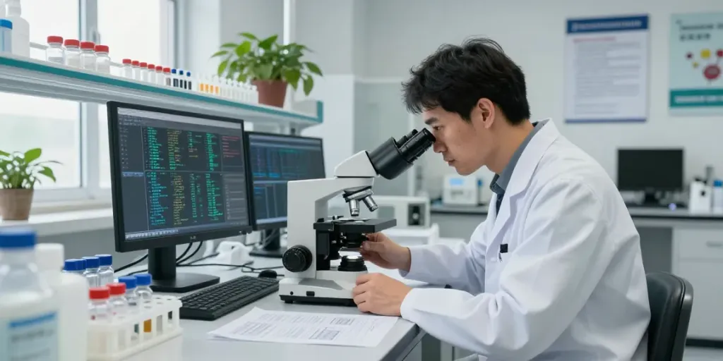 Cancer biobanks research in modern lab with samples and data analysis.