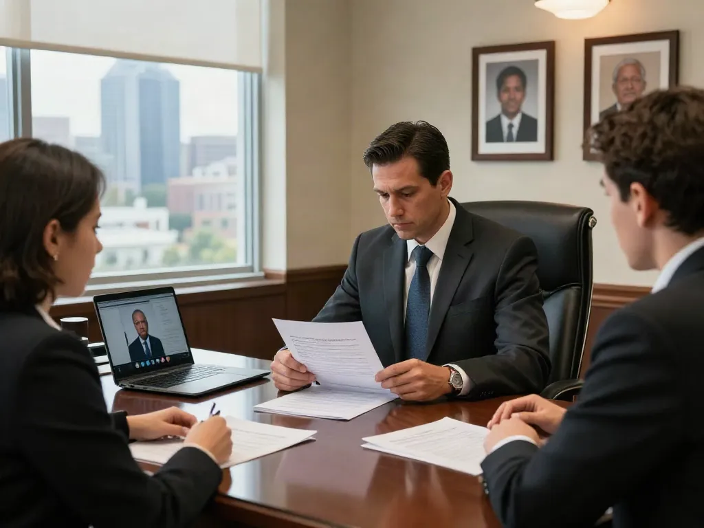 Cobb County DUI lawsuit consultation with a lawyer in a law office.