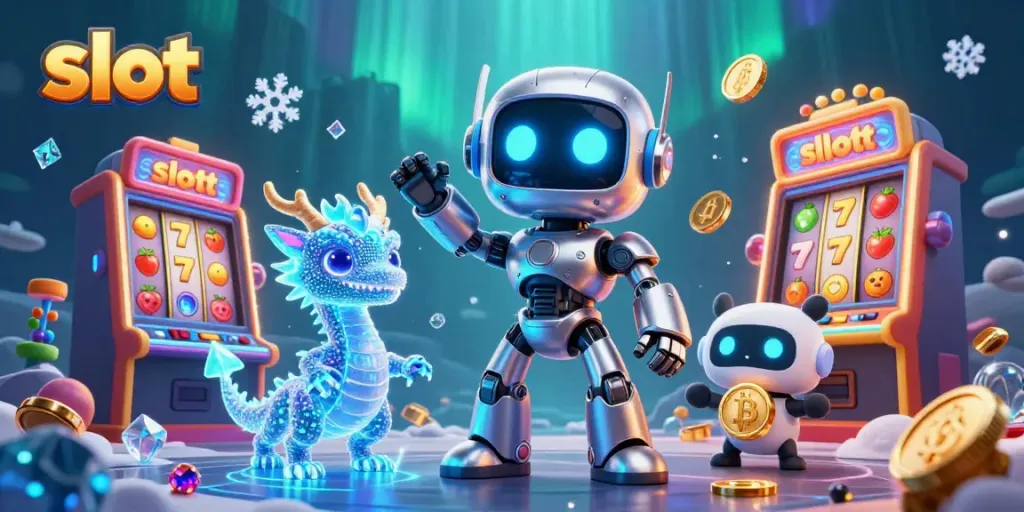 Slot yang menarik dengan robot, naga, dan drone di dunia kasino virtual.