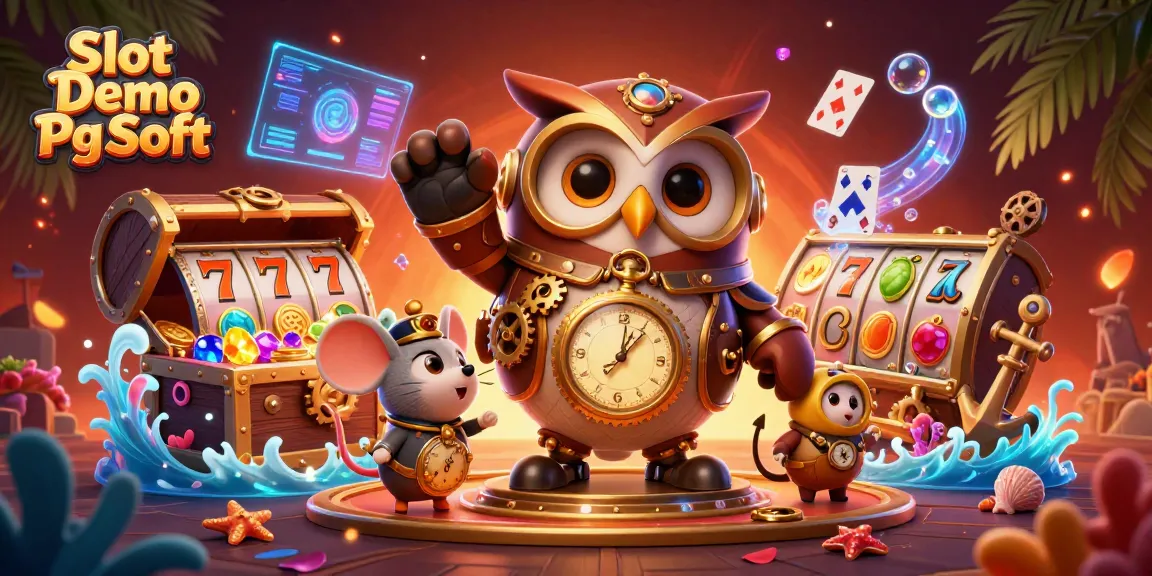 Engage with Slot Demo Pg Soft's captivating scene featuring a time-traveler owl and casino themes.