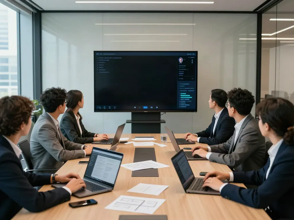 Deepfake-protected meetings in a professional business environment with team collaboration.