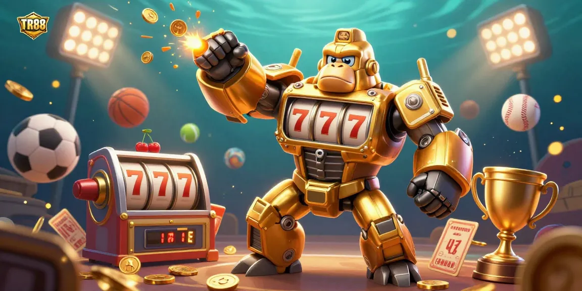 TR88 showcases a thrilling scene with a golden gorilla mech and dynamic elements representing casino excitement.
