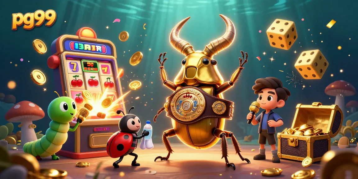 Spin slots with pg99's vibrant cartoon scene featuring dazzling jackpots and characters.