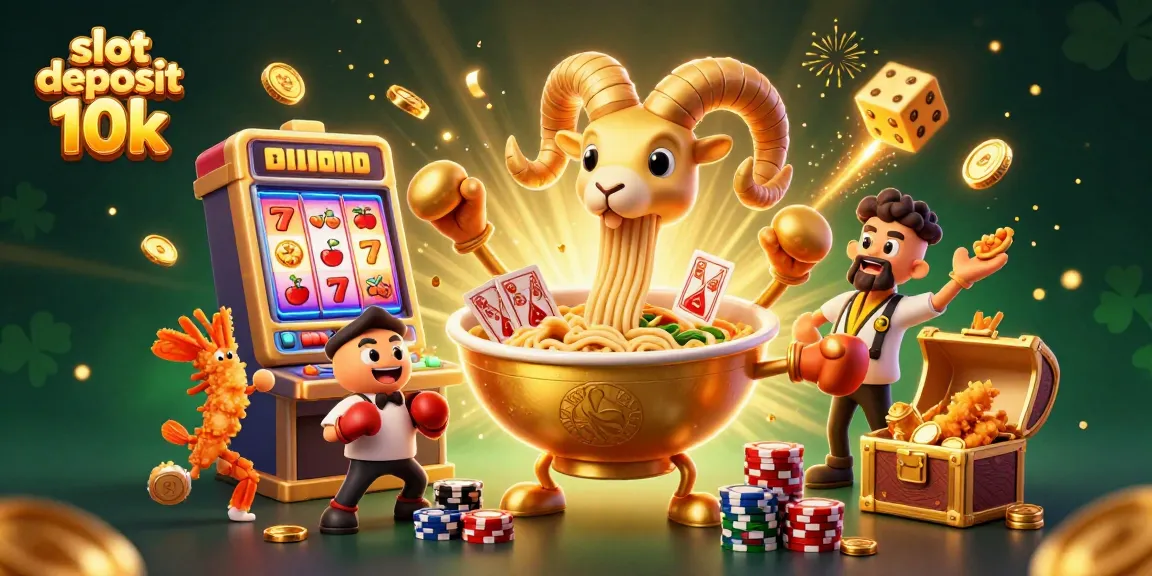 Experience thrilling wins with slot deposit 10k in a vibrant casino scene featuring joyous characters and exciting game elements.