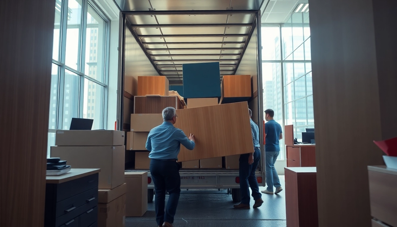 Commercial Moving Services NYC professionals efficiently relocating office items in a busy NYC setting.