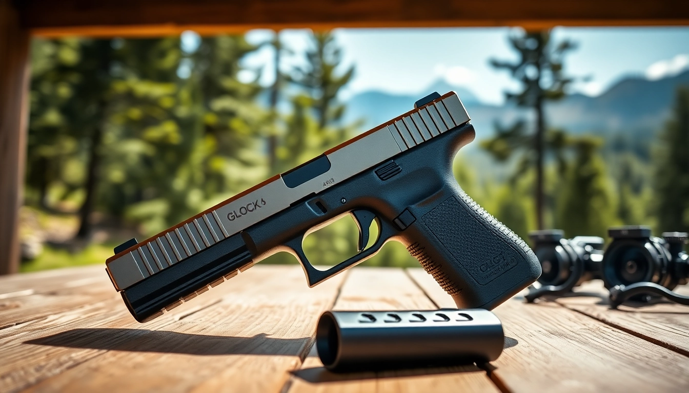 Glock 43X MOS pistol showcasing its sleek design and tactical features in a natural outdoor setting.