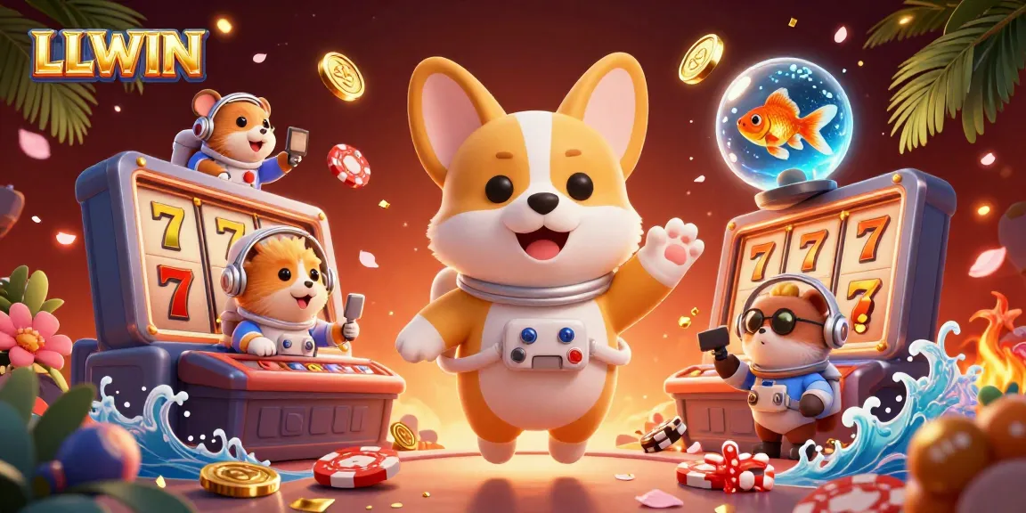 Experience the excitement of LLWIN's vibrant casino with floating prizes and enchanting characters.