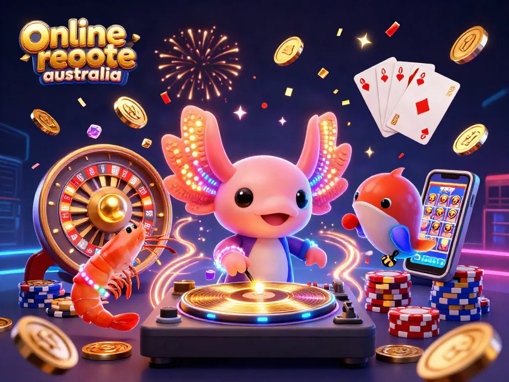 Spin the 3D roulette and enjoy online roulette Australia with vibrant casino elements and colorful characters.