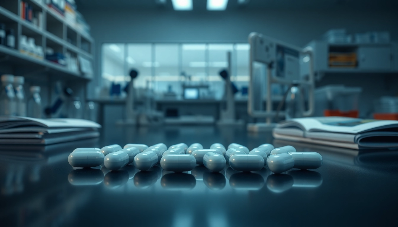 Showcasing 5-amino-1mq capsules in a professional lab setting with sleek design elements.