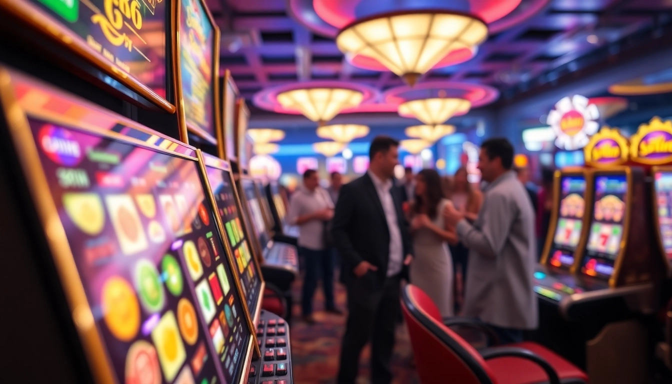 Experience exciting slot gambling with engaging machines and vibrant casino atmosphere.