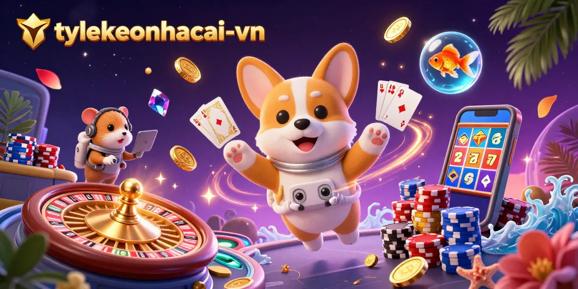 Experience excitement at tylekeonhacai-vn with an astronaut corgi in a vibrant casino adventure.