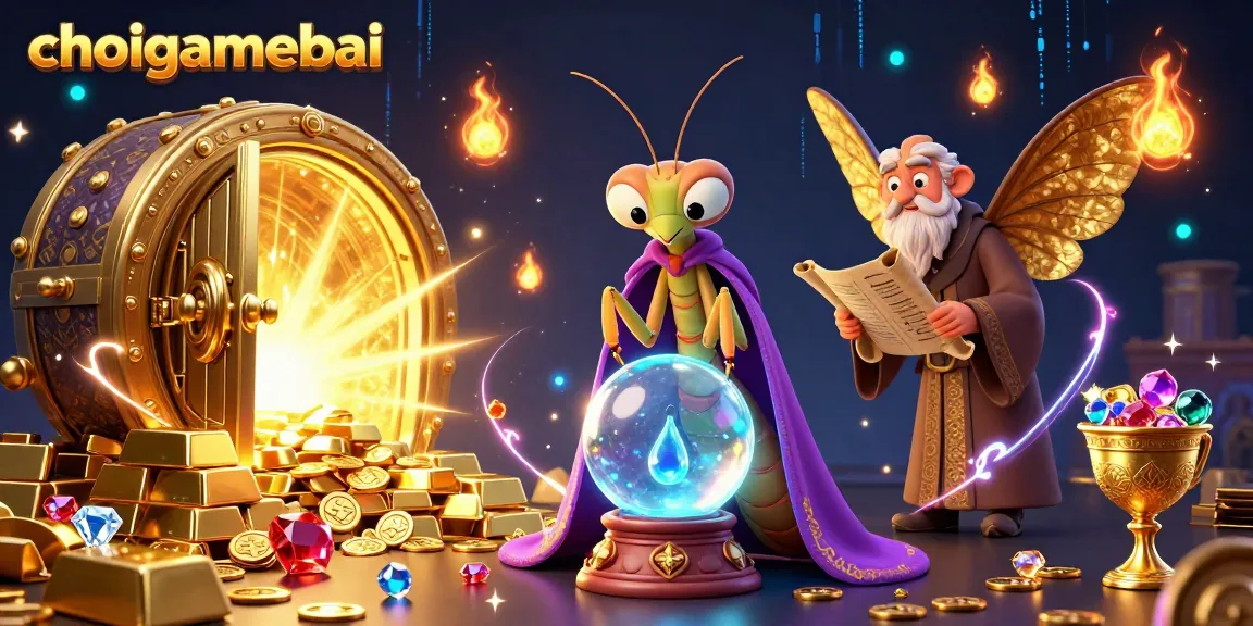 Engage in Mậu Binh strategy with choigamebai, featuring a mystical fortune teller and treasures
