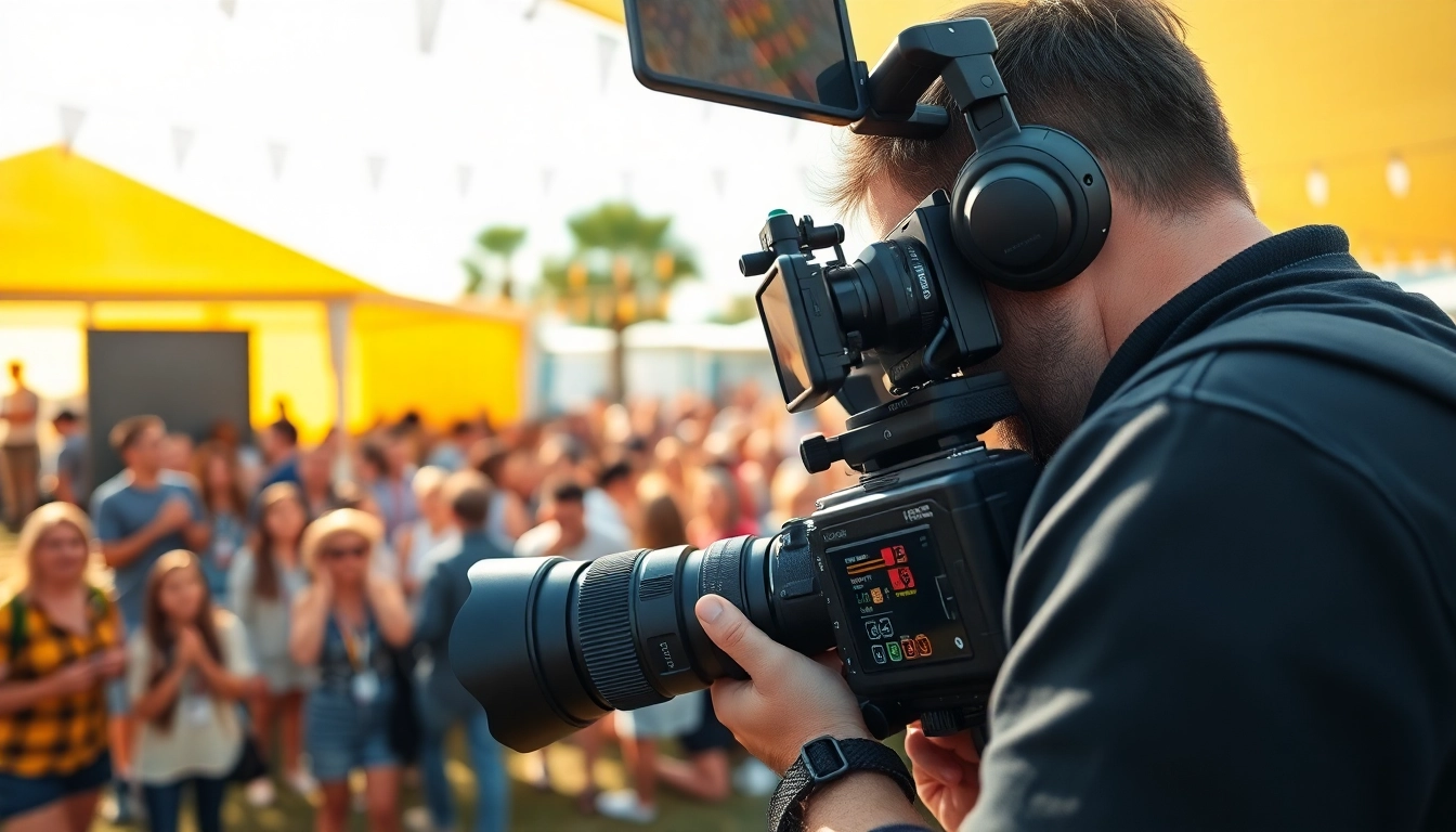 Edmonton videographer capturing joyful moments at a lively outdoor event with vibrant colors.