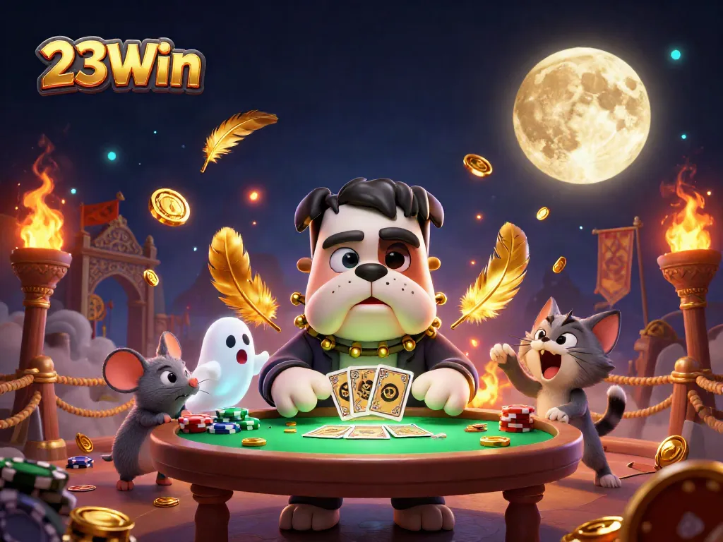 23Win casino illustration with unique characters and vibrant elements, showcasing engaging gambling action.