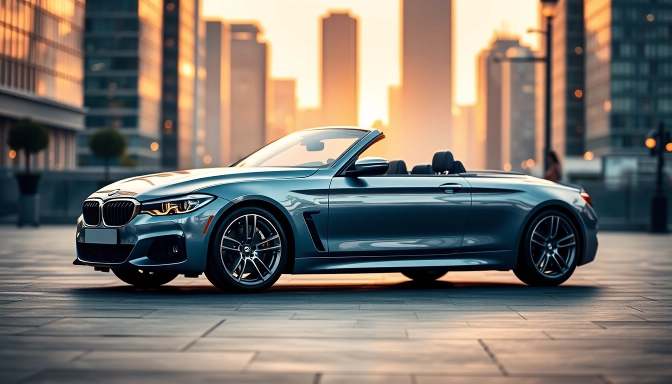 Luxury BMW car elegantly showcased in an upscale urban environment with a sleek design.