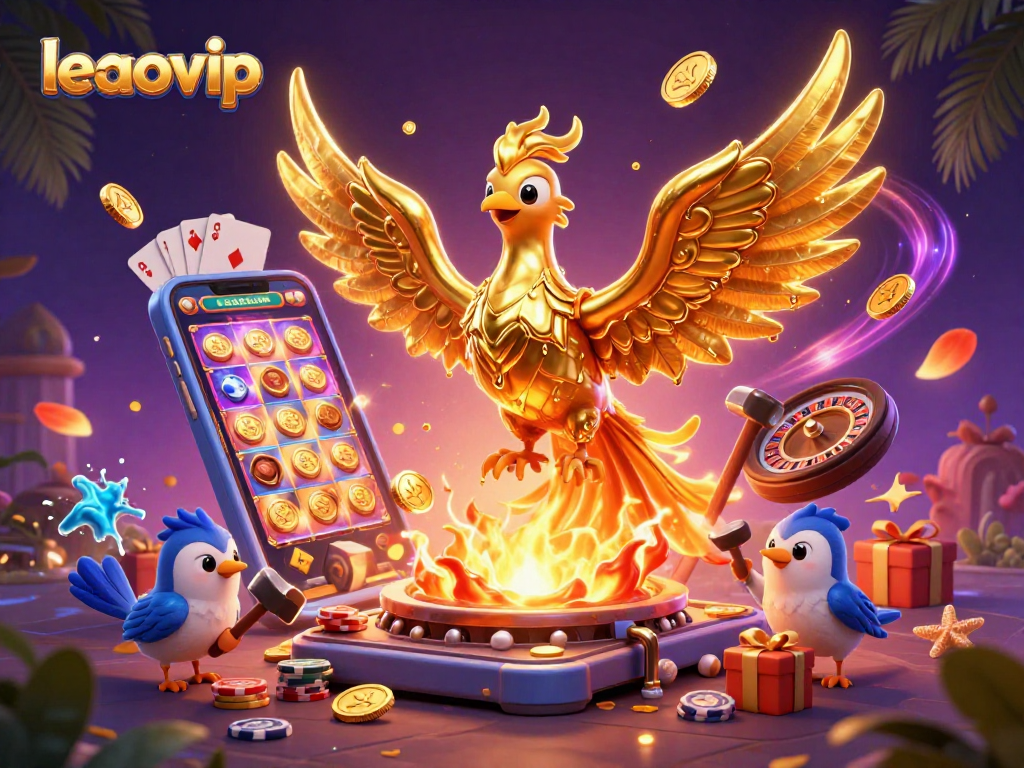 Experience the excitement of leaovip with the golden phoenix and dynamic casino elements in an engaging scene.