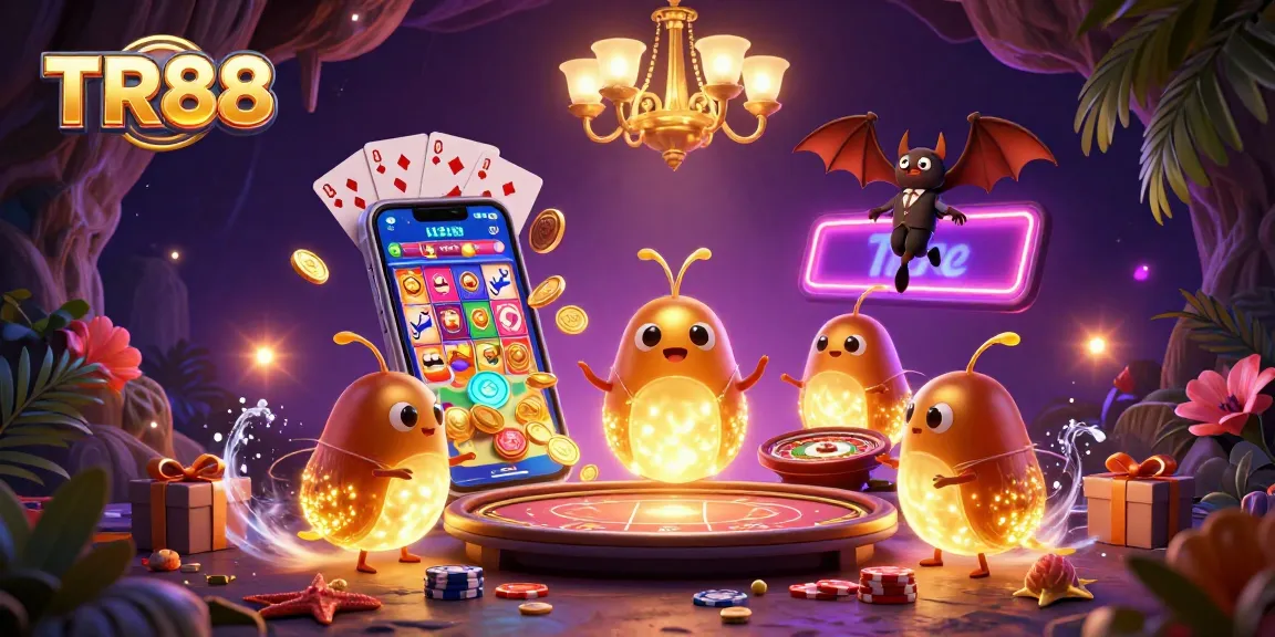 Experience the vibrant TR88 casino scene illuminated by glowing glowworms and dynamic gameplay elements.