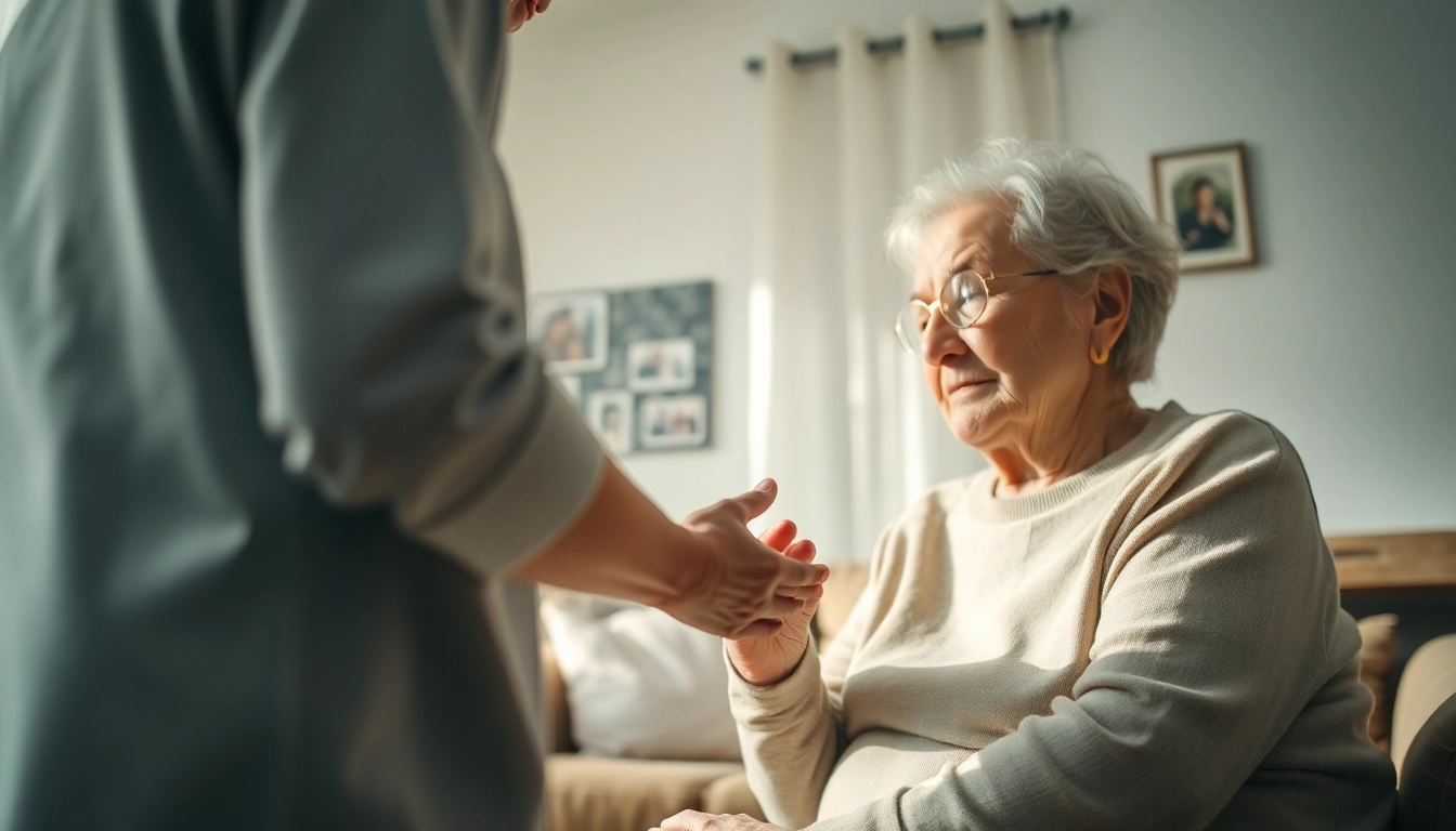 Home help for dementia patients showing caregiver's compassionate support in a cozy setting.