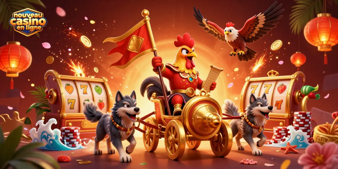 Illustration dynamique d'un nouveau casino en ligne avec des personnages de jeux et des éléments colorés.