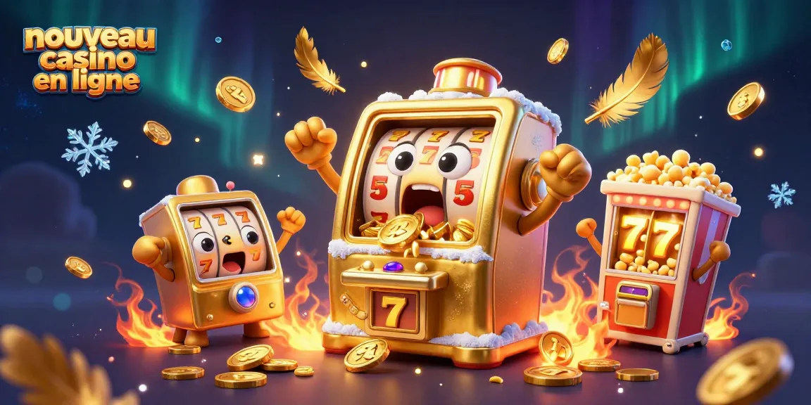 Les machines à sous dorées célèbrent un jackpot au nouveau casino en ligne, entourées de pièces d'or et d'effets lumineux.