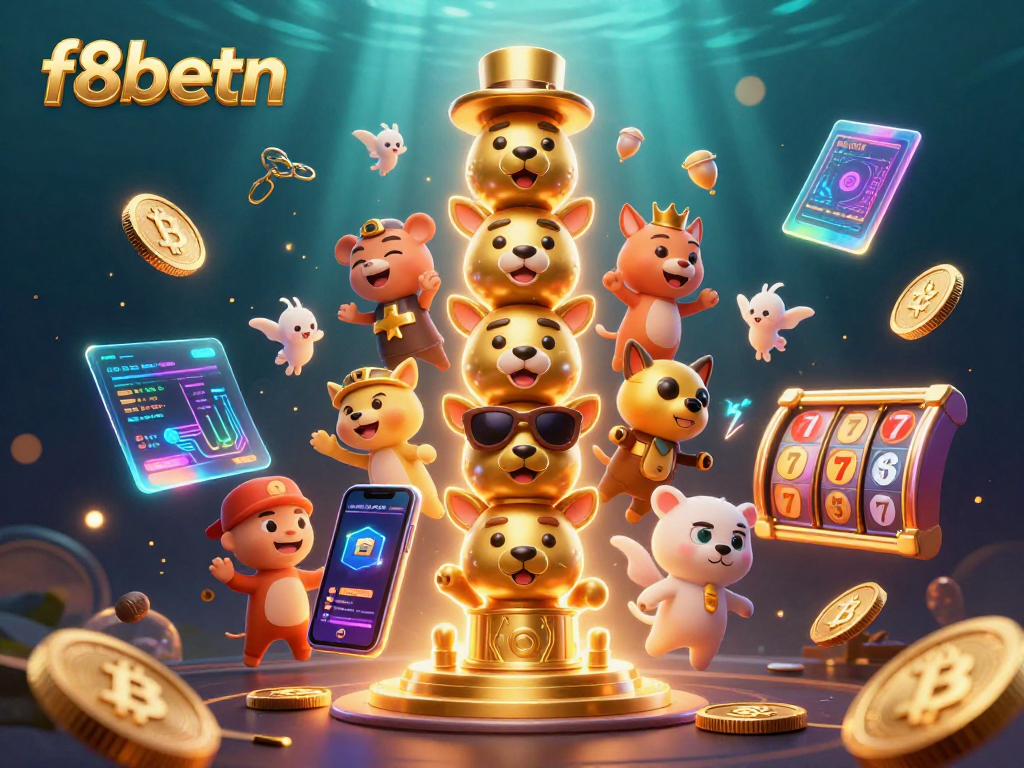 Join the excitement at f8betn with interactive gaming, vibrant totem designs, and cryptocurrency elements.