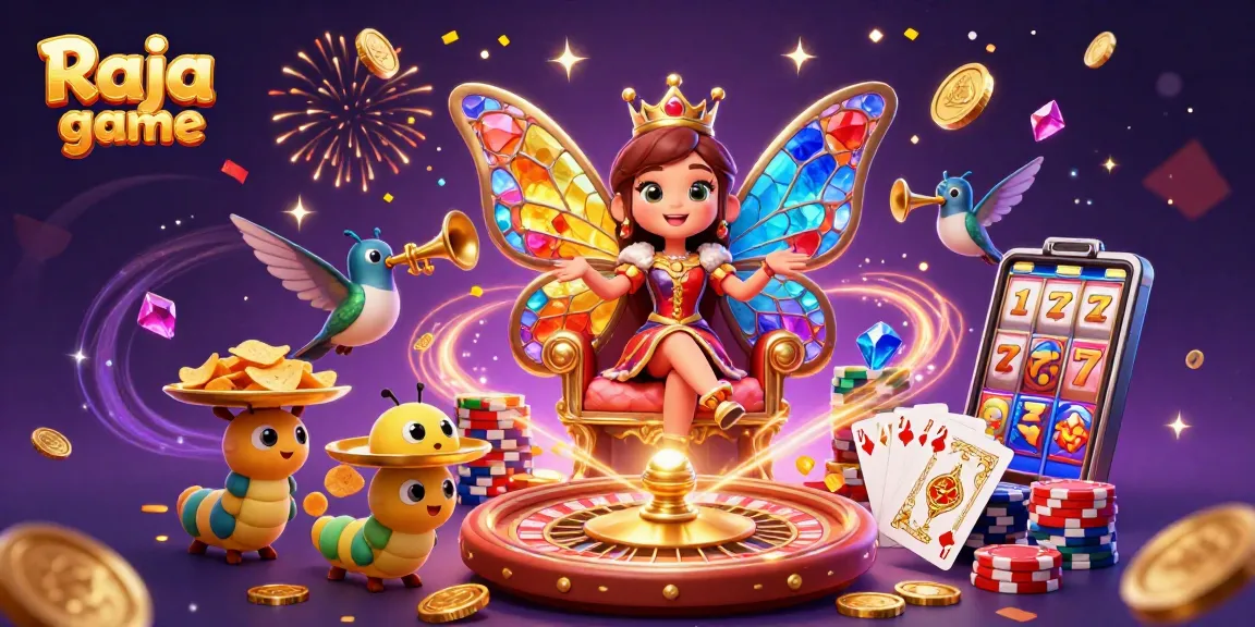 Engage in the exciting Raja game experience with a vibrant 3D illustration featuring casino elements.