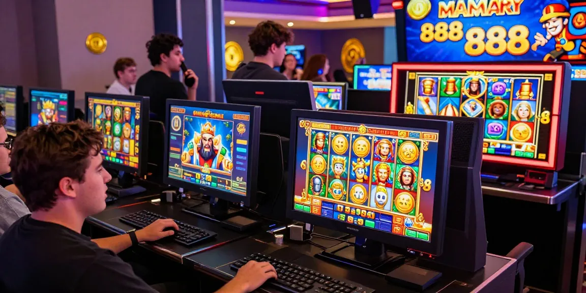 Players enjoying 888 slot games featuring Zeus themes, showcasing excitement in a vibrant gaming atmosphere.