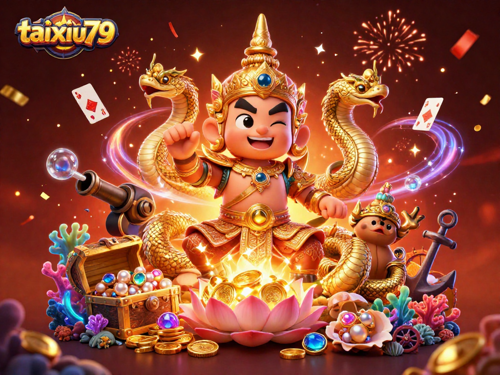 Engage with taixiu79, featuring lively characters and casino elements in an exciting game scene.
