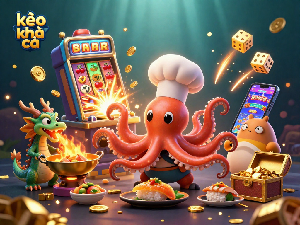 Play kèo nhà cái with an exhilarating scene featuring vibrant casino elements and dynamic characters.