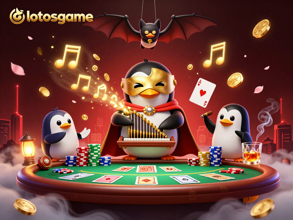 Experience the thrill of gaming with lotosgame, featuring a penguin playing an organ that shoots coins.