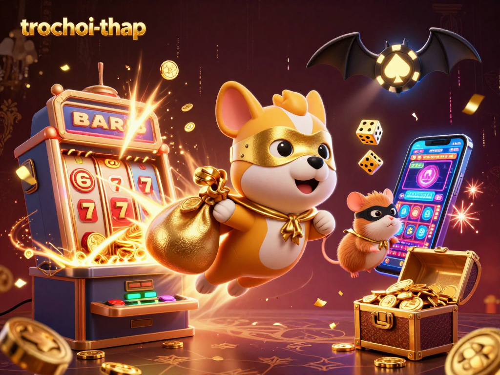 Win big in trochoi-thap with a vibrant 3D illustration of a superhero dog soaring through the casino action.