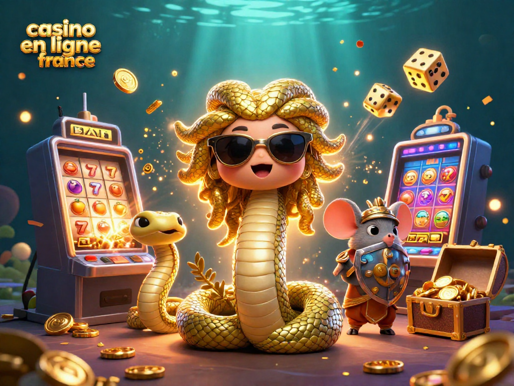 Profitez de l'expérience du casino en ligne France avec Medusa et un guerrier souris, illustré en 3D.
