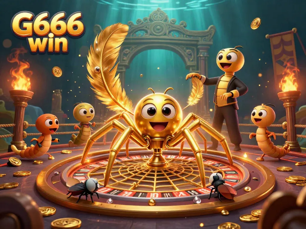 Experience G666 win with a lively casino atmosphere featuring a golden spider and colorful game elements.