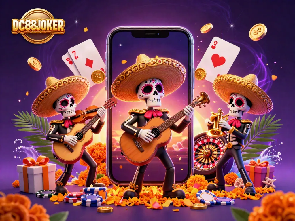 Engage with the excitement of DC88JOKER's slot gaming world through vibrant mariachi characters and festive elements.