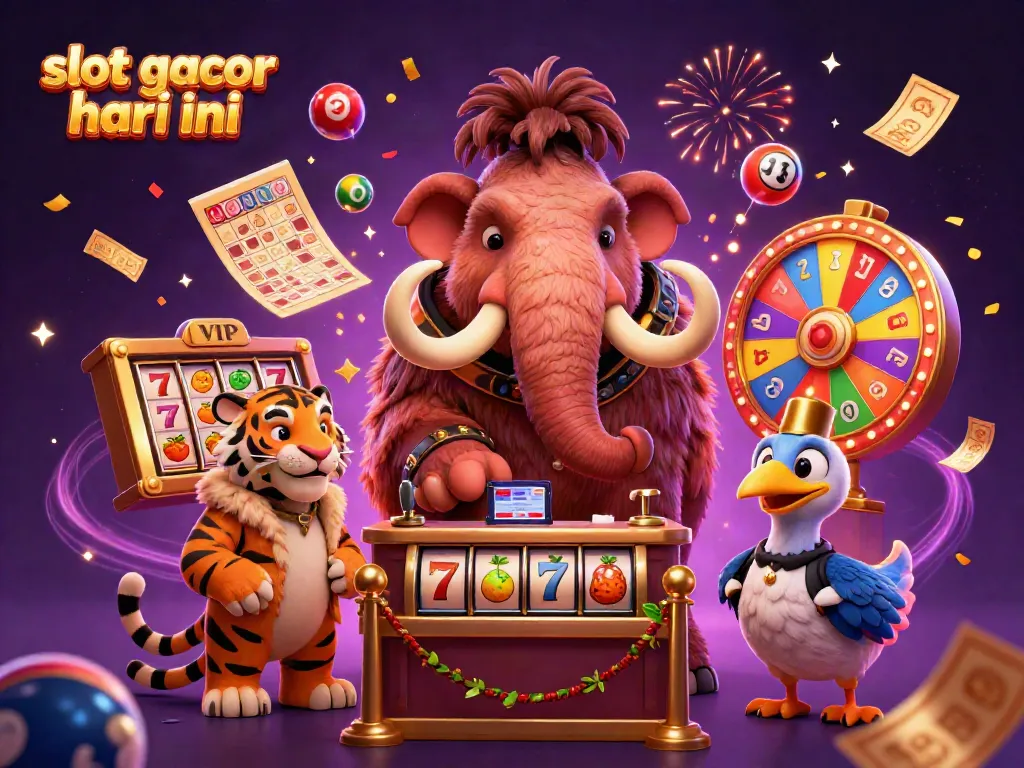 Slot gacor hari ini dengan bouncer mammoth dan VIP tamu di kasino dengan efek grafis yang meriah.