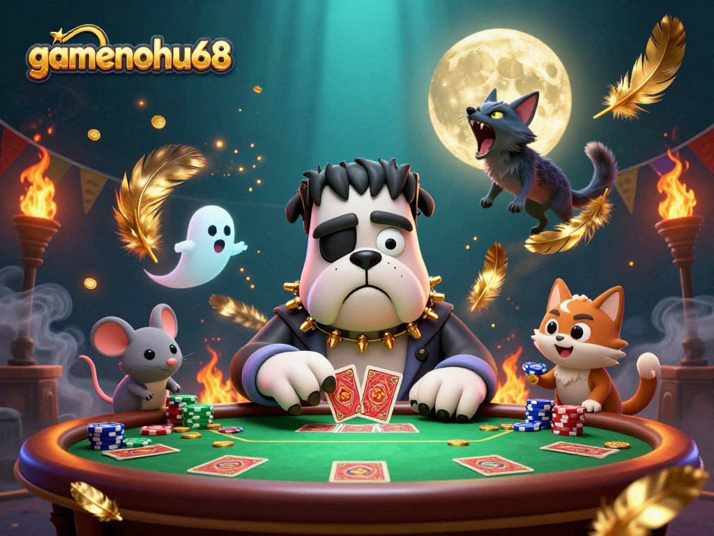 gamenohu68 invites players to engage with a dynamic poker scene featuring unique characters and vibrant visuals.